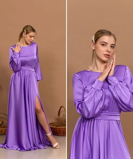 Purple Wedding Guest Dress Open Back Dress Long Slit Dress