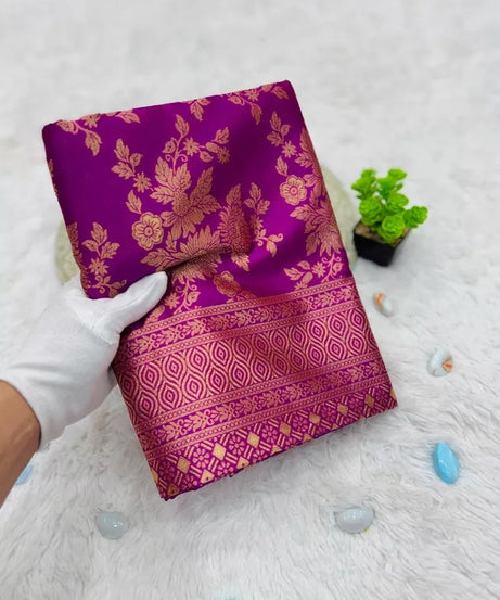 Designer Women's Lichi Silk Saree With Blouse, Traditional Wedding Sari