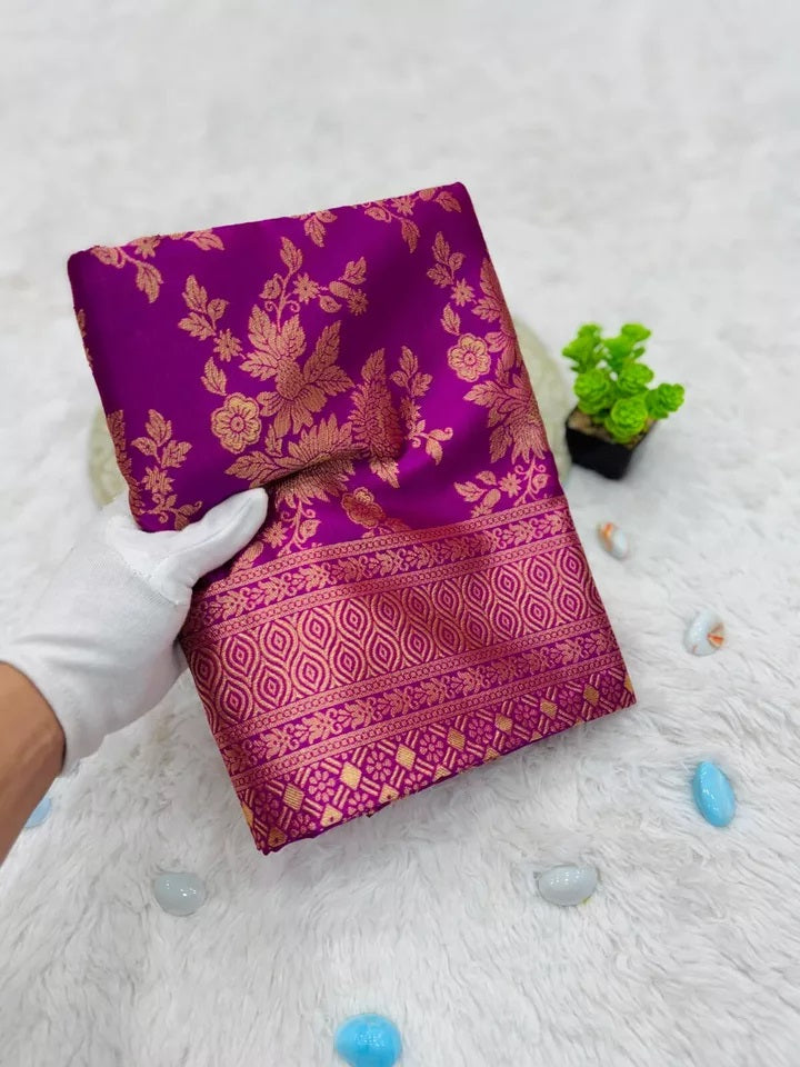 Designer Women's Lichi Silk Saree With Blouse, Traditional Wedding Sari