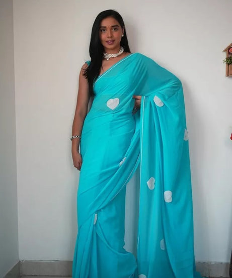 Georgette Embroidery Work Ready To Wear Sari With Blouse