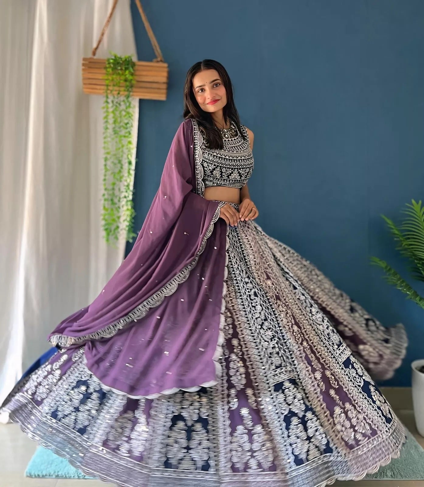 Georgette With Embroidery Sequence Design Work Lehenga Blouse & Dupatta