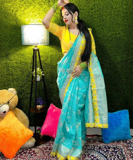 Lichi Silk With Rich Zari & Badla Zari Work Rich Embroidery Lace Saree With Blouse