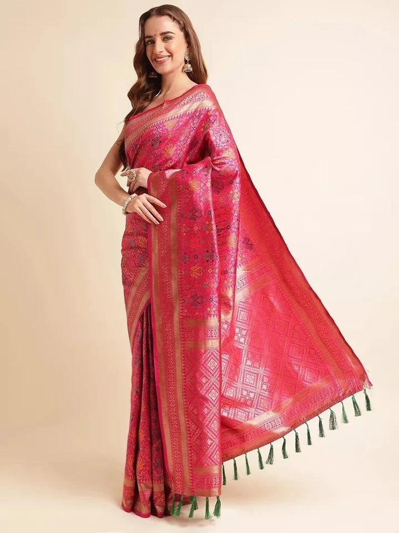 Heavy Banarasi Weaving Patola Silk Saree With Blouse