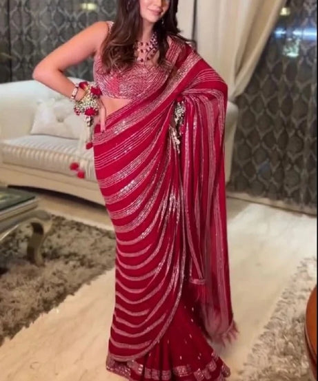 Wedding Party Wear Georgette Beautiful Saree & Blouse 11-JR
