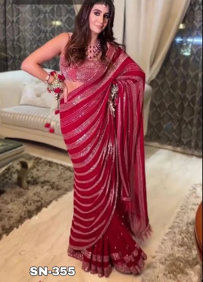 Wedding Party Wear Georgette Beautiful Saree & Blouse 11-JR