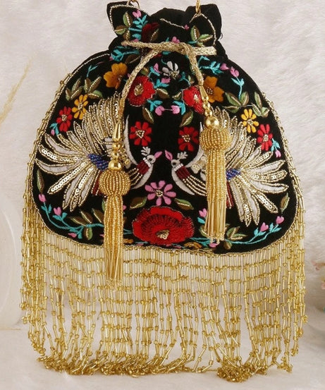 Black Embellished with Indian Hand Work Potli Bag
