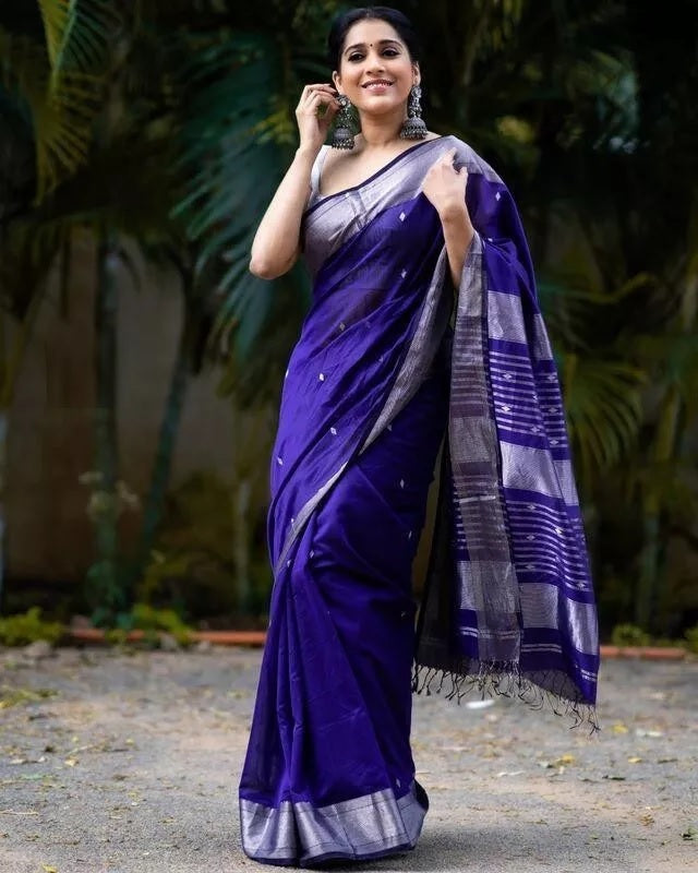 Purple Indian Beautiful Banarasi Soft Silk Saree With Blouse