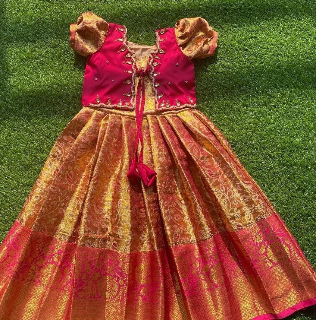 Kids & Girls Wedding Wear Jacquard Traditional Beautiful Coty With Blouse