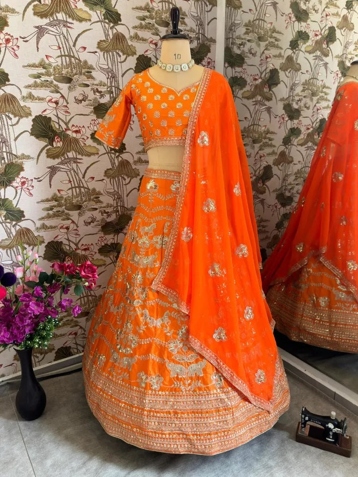 Jalpari Silk With Embroidery Sequence Zari Design Work Lehenga Work