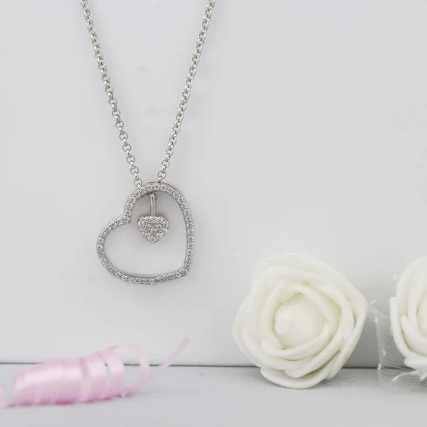Silver Dazzling Zircon Heart Pendant With Link Chain