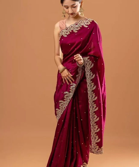 New Heavy Satin Silk Saree Blouse,Party Wedding Wear Sari