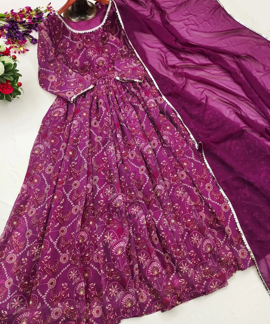 Faux Georgette Long Anarkali Gown & Dupatta