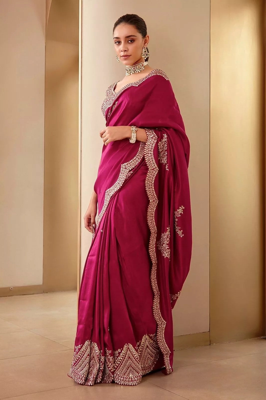 Two Tone Vichitra Silk With Sequence Embroidery Work  Sari & Blouse