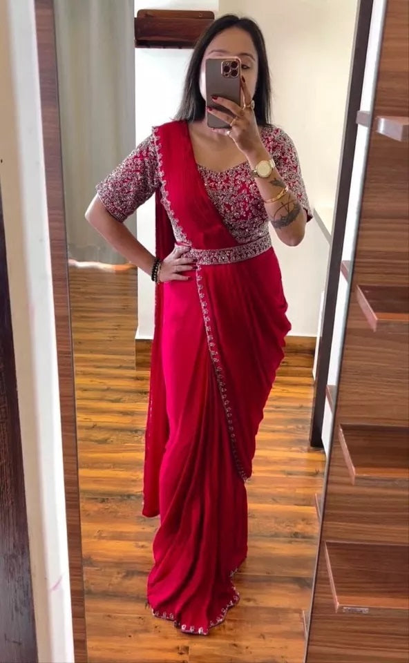 Ready To Wear Traditional Heavy Chinon Saree For Women's