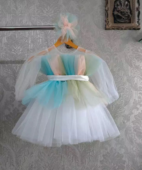 Little Girl's Net Full Flair With Multi Color Dress