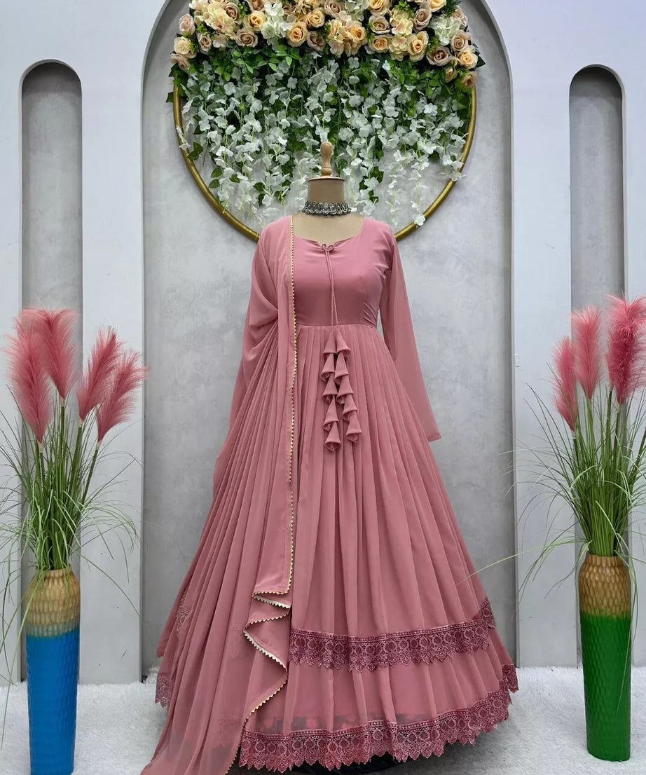 Designer Faux Georgette Long Anarkali Gown & Dupatta