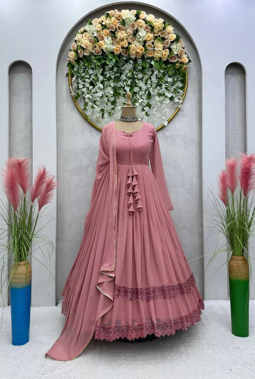 Designer Faux Georgette Long Anarkali Gown & Dupatta
