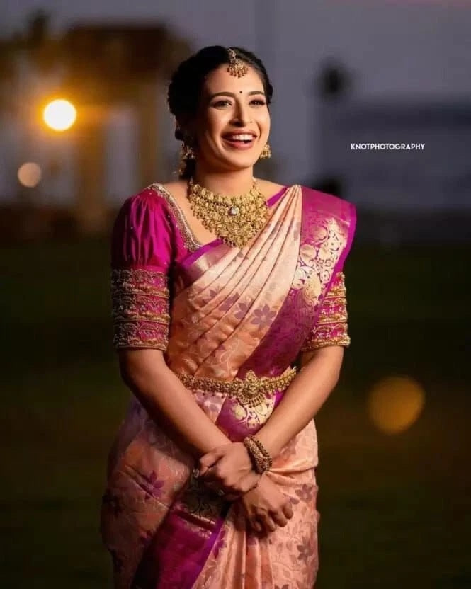 Women's Bollywood Wedding Wear Banarasi Soft Silk Exclusive Saree & Blouse