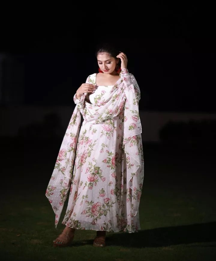Premium Georgette With Work And Digital Printed Long Anarkali Gown Dupatta