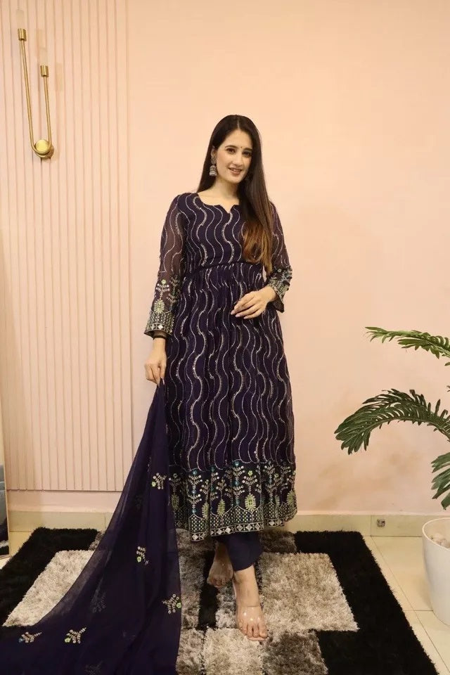Ethnic Designer Stylish Stitched Faux Georgette Long Anarkali Gown Dupatta