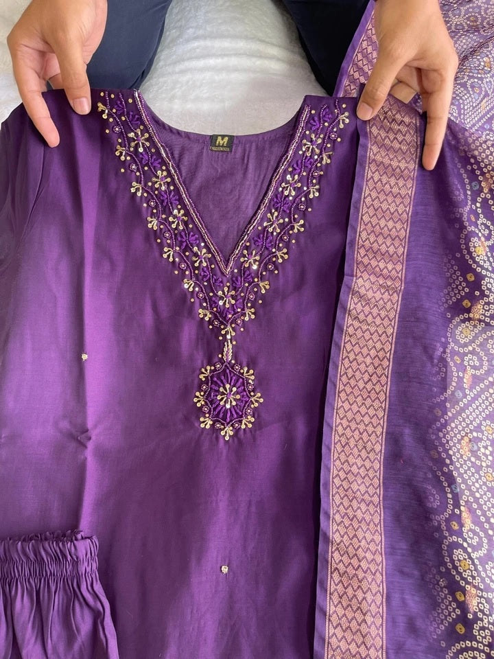 Premium Roman Silk Full Stitched Top Pant & Dupatta