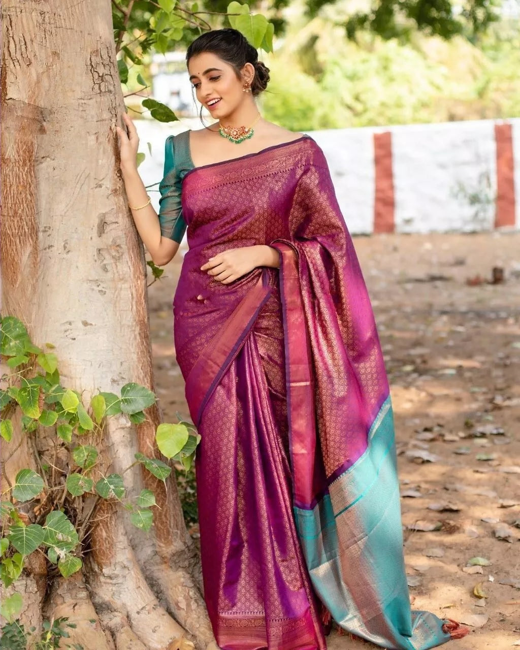 Soft Lichi Silk Saree With Blouse,Indian Party Wear Sari