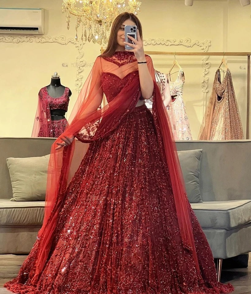 Stylish Wedding Lehenga Choli Bridesmaids With Glitter Dori Work , Ethnic Lehenga Choli 12-BS