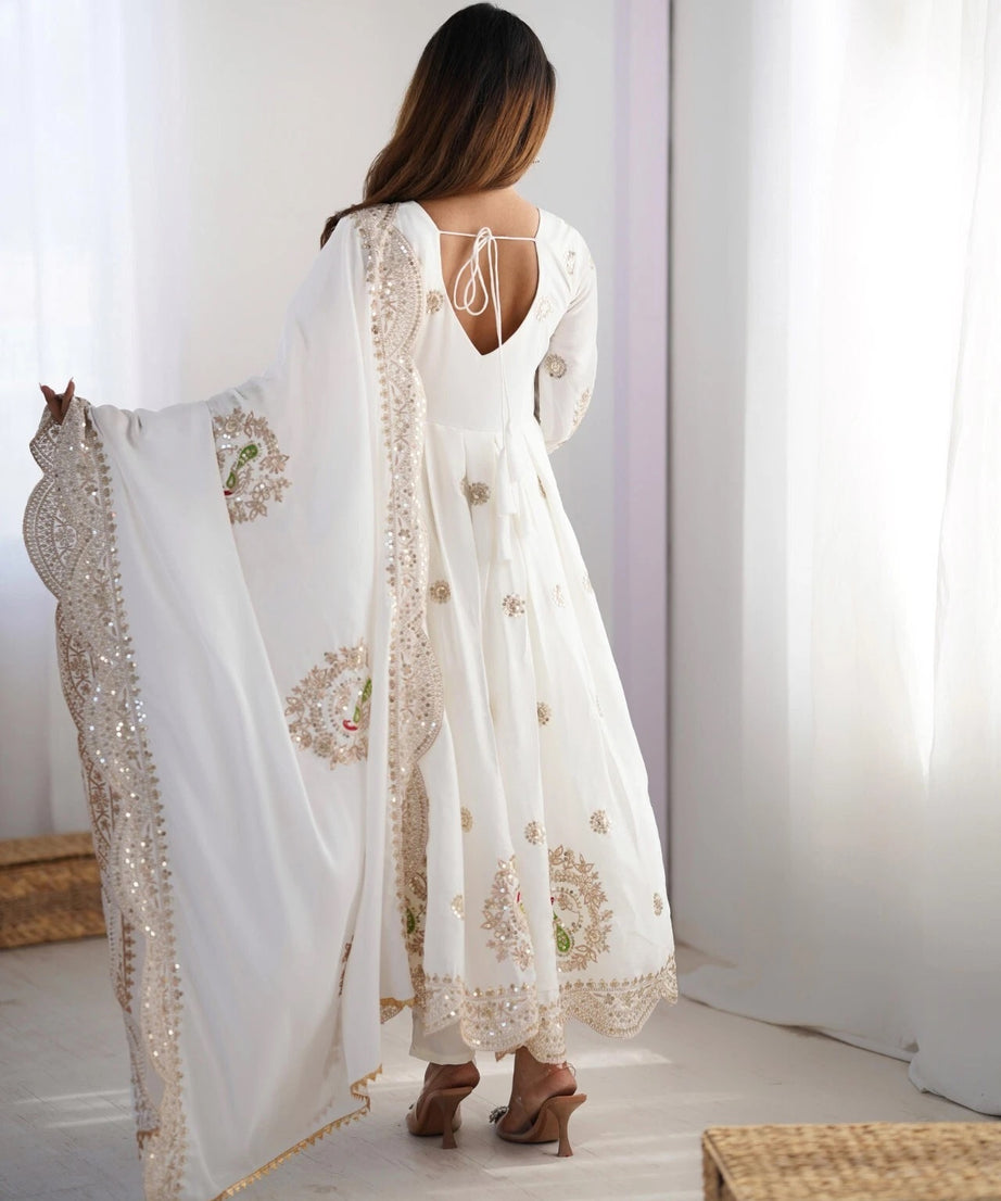 Traditional Designer Chinon Full Stitched Long Anarkali Gown With Dupatta