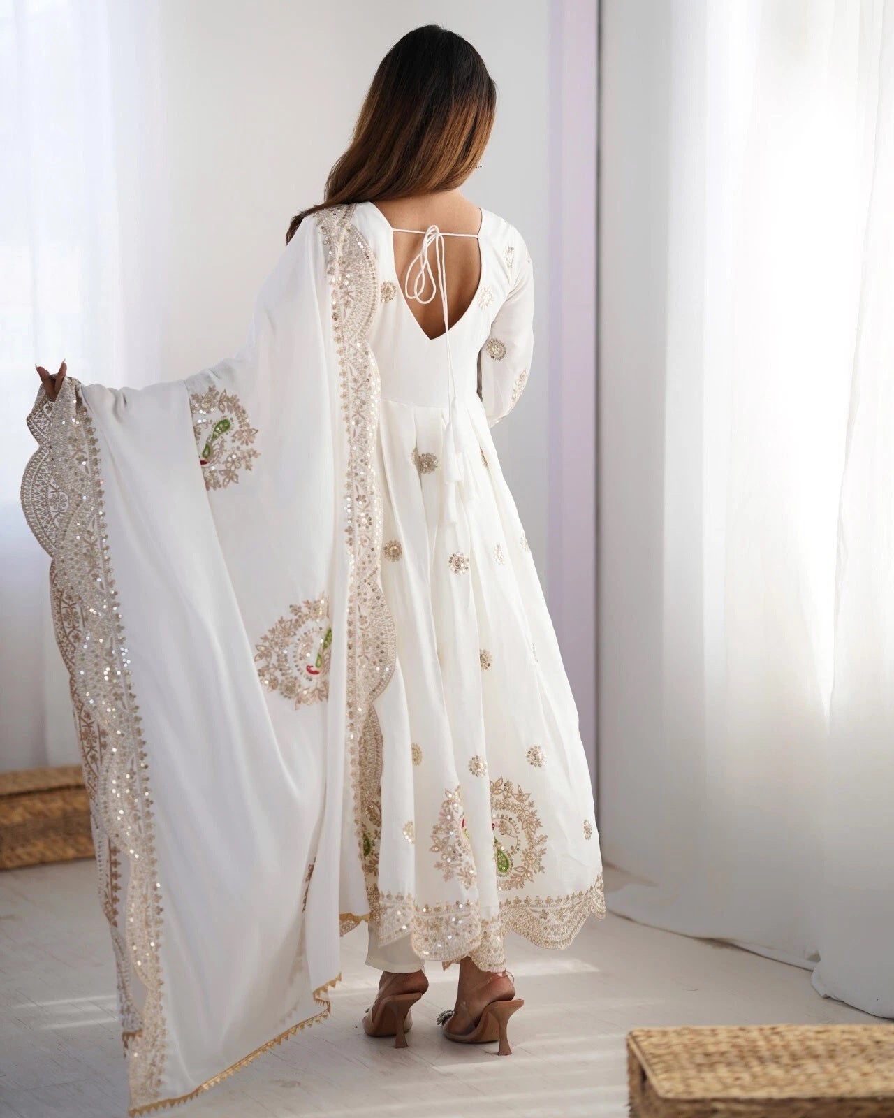 Traditional Designer Chinon Full Stitched Long Anarkali Gown With Dupatta