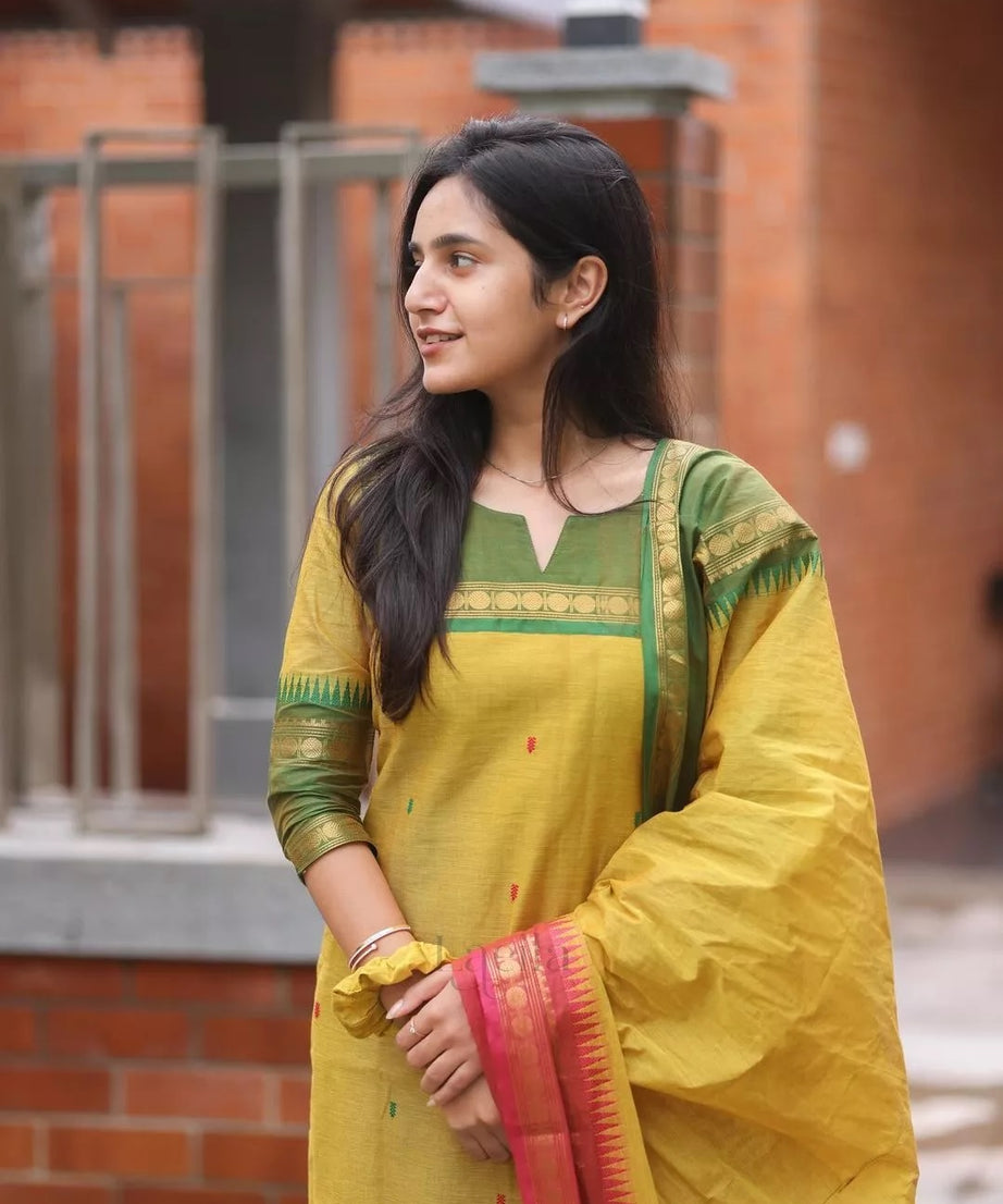 Pure Kanchi Cotton Top Bottom With Dupatta
