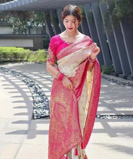 Traditional Festival Wear Saree, Banarasi Soft Silk Sari With Blouse