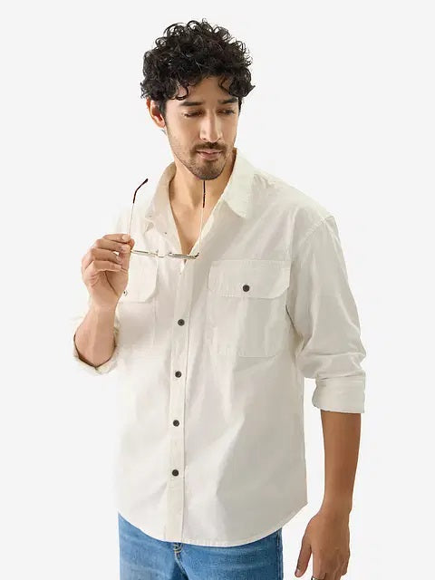 Solids Off White Men Utility Shirts