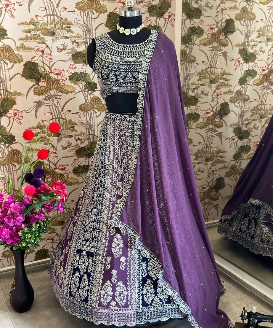 Georgette With Embroidery Sequence Design Work Designer Lehenga