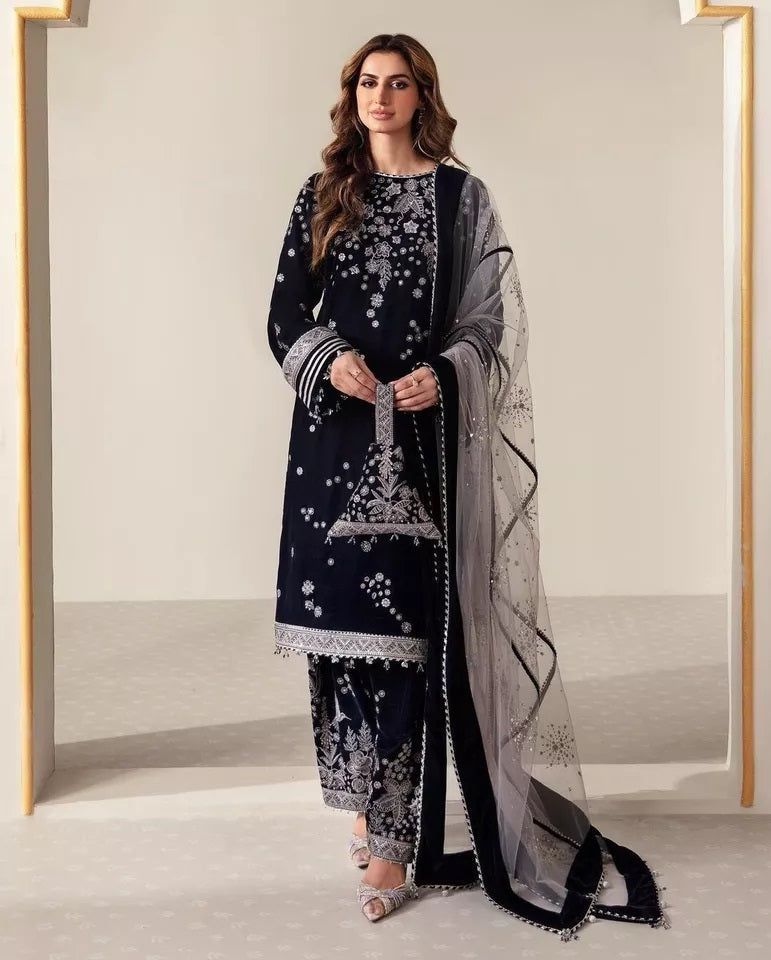 Ethnic Festival Collection Indian Stitched Viscose Velvet Top Pant Dupatta