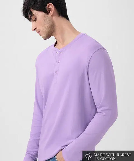 Solids Light Lavender Supima Full Sleeve Henley T-Shirts