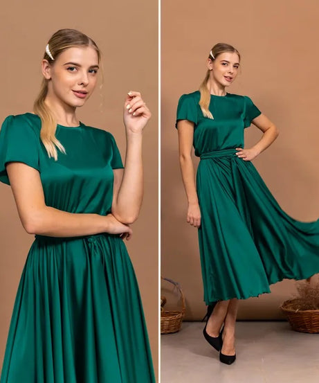 Emerald Green Bridesmaid Dress Boat Neckline Dress