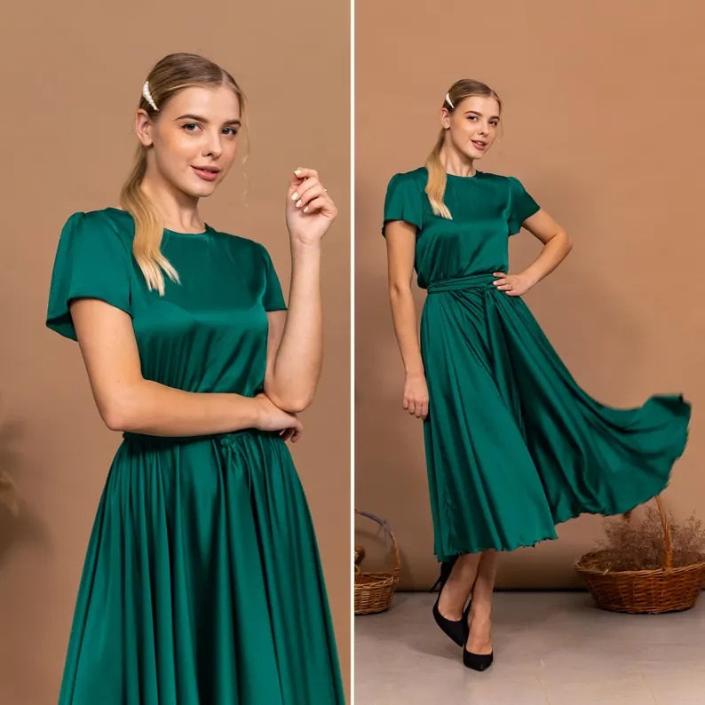 Emerald Green Bridesmaid Dress Boat Neckline Dress