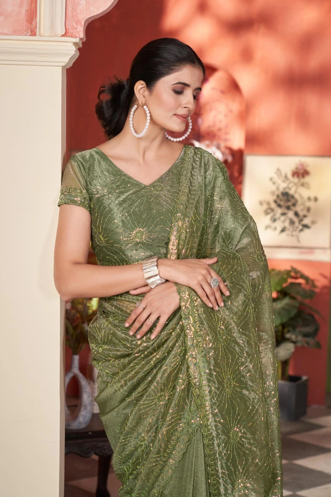 Printed Beautiful Traditional Wear Twill Net Saree With Blouse
