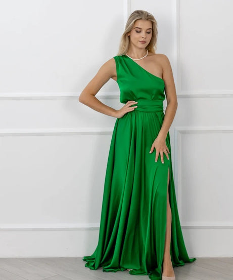 Custom Green Bridesmaid Dress One Shoulder Gown Wedding Guest Dress