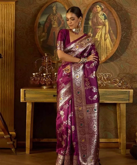 Banarasi Soft Silk Saree & Blouse,Party Wedding Wear Sari & Blouse