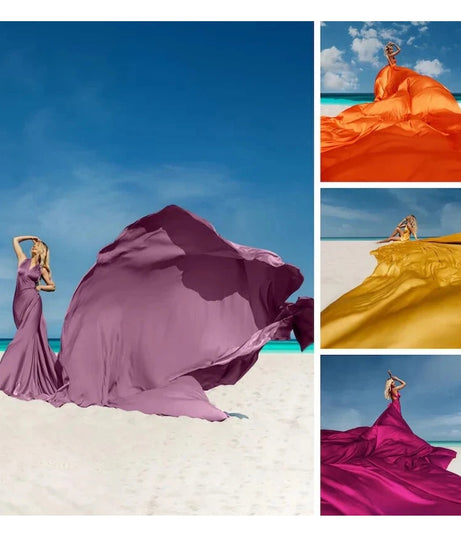 Emerald Infinity Flying Dress - Custom-Made Silky Satin Dress for Photoshoots