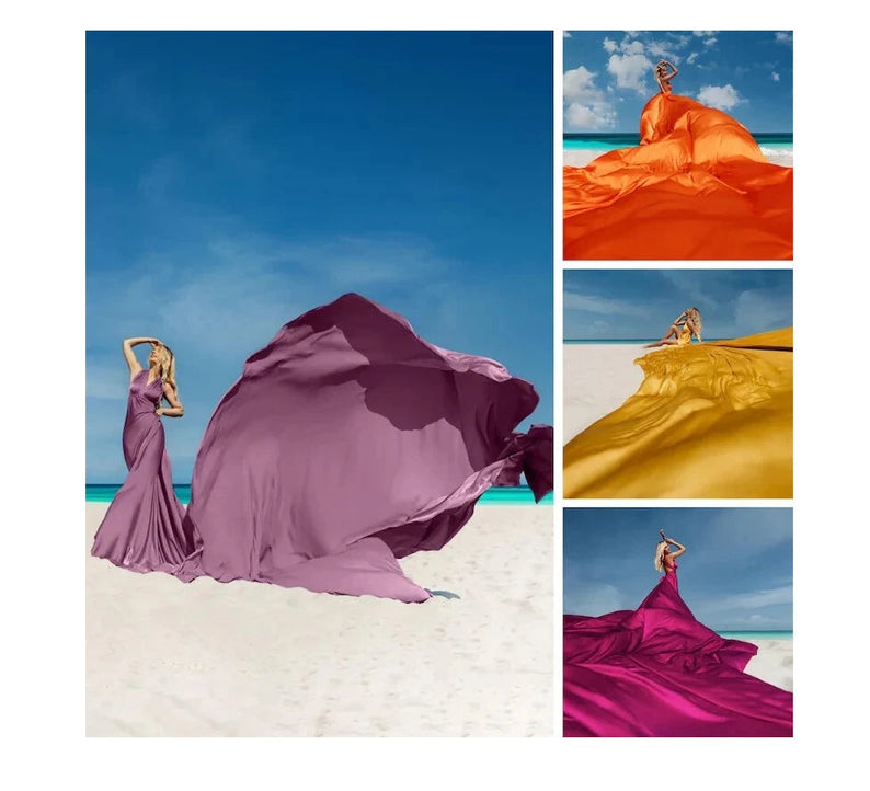 Emerald Infinity Flying Dress - Custom-Made Silky Satin Dress for Photoshoots