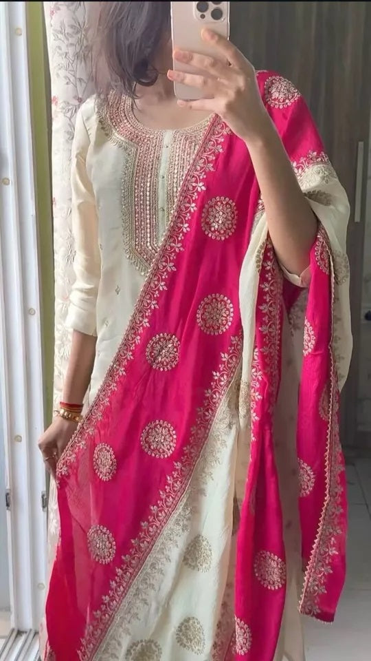Heavy Pure Chinon Beautiful Traditional Full Stitched Kurti Bottom Dupatta