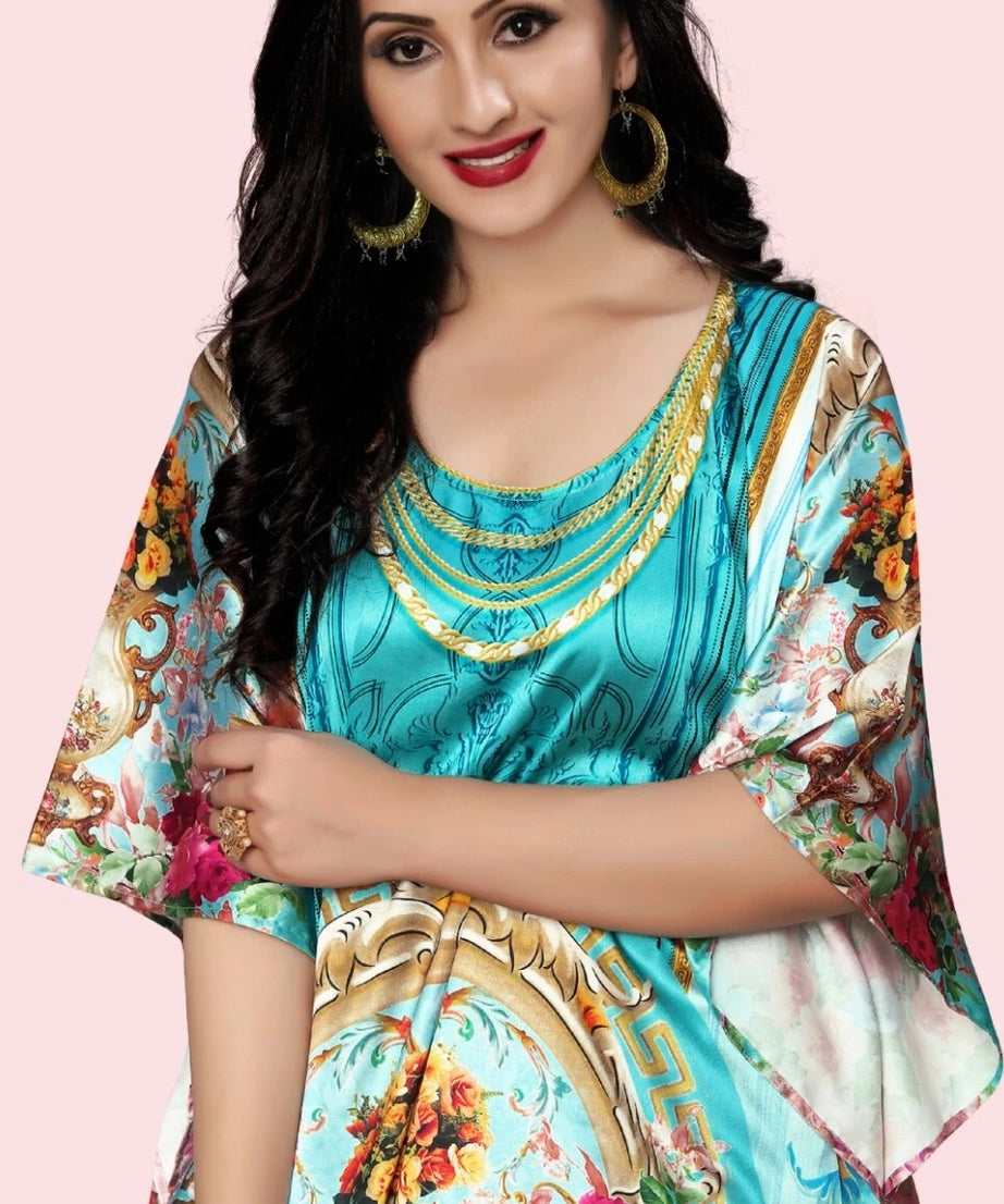 Women Plus Size Smoth Satin Kaftan Maxi Beach Dress