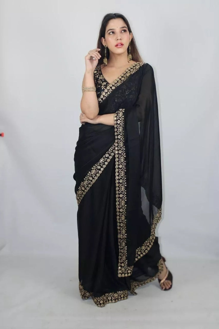 Rangoli Silk With C-Pallu Embroidery Work Sari With Blouse