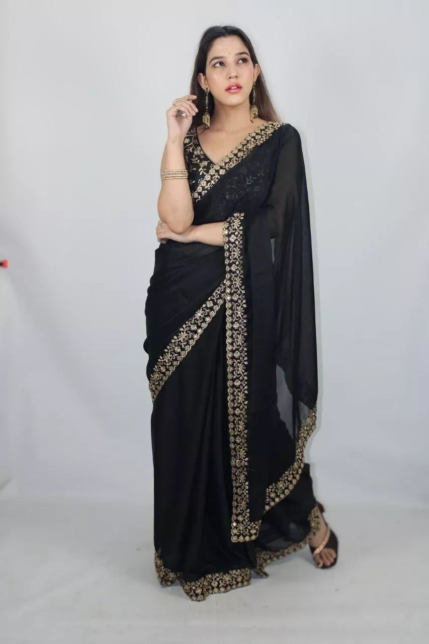 Rangoli Silk With C-Pallu Embroidery Work Sari With Blouse