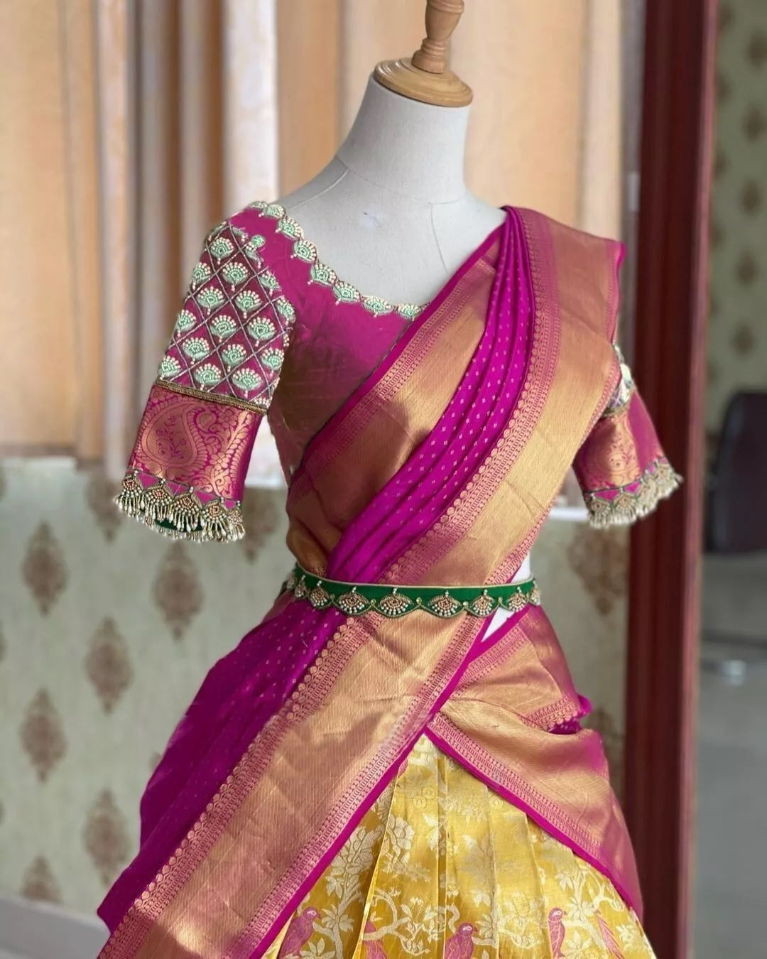 South Indian Style Party Lehenga Blouse Dupatta