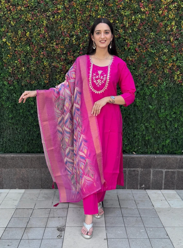 Beautiful Premium Roman Silk Designer Full Stitched Top Pant & Dupatta Set 12-KR