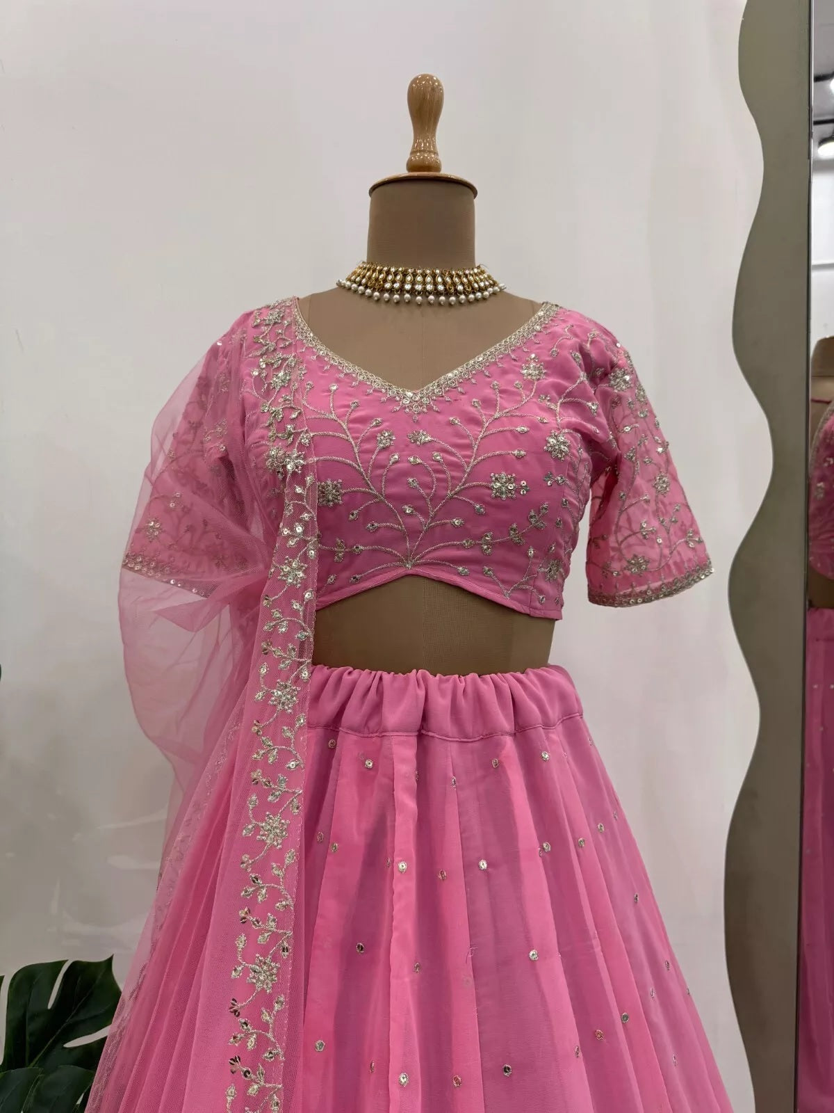 Style Faux Georgette Lehenga Blouse Dupatta