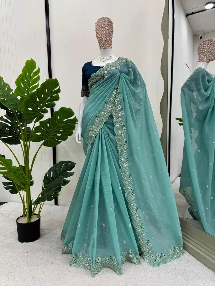 Party Wedding Wear Stylish Crunchy Silk Saree,Traditional Festival Sari